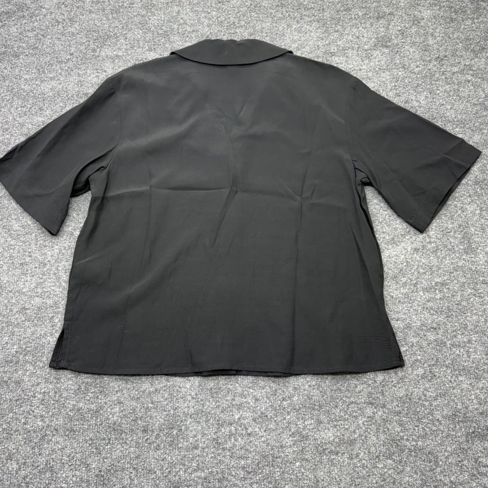 A New Day Womens Black Short Sleeve Button Down Camp Collar Blouse S Solid Rayon - Picture 6 of 8